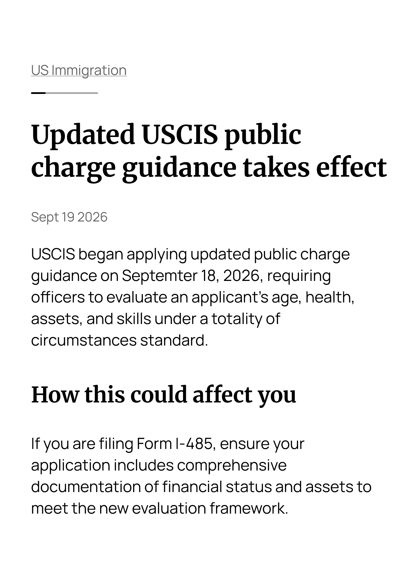 A Tréo Daily Pulse brief on US immigration: updated USCIS public charge guidance takes effect, and how it could affect you.